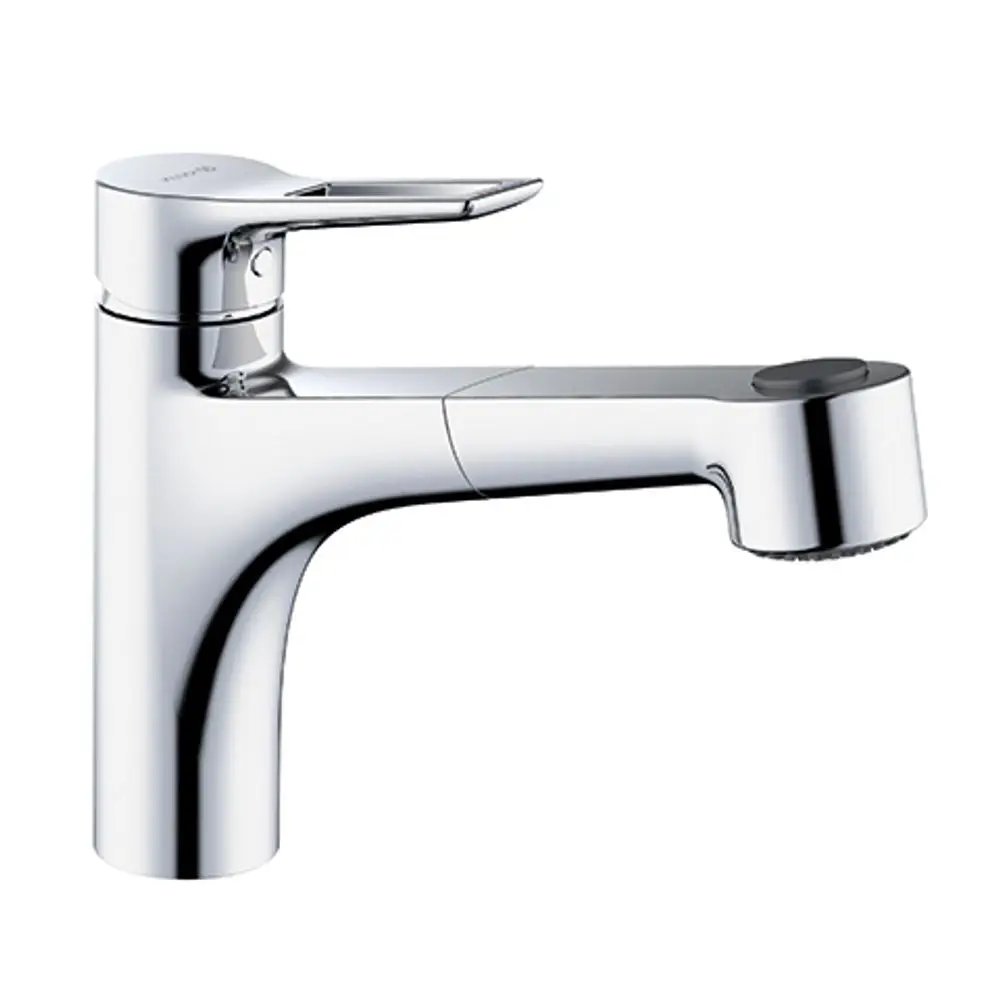 Kludi Küchenarmatur mit herausziehbarem Brausekopf und Bügelhebel im chromfarbenen Design, ideal für Spültische.